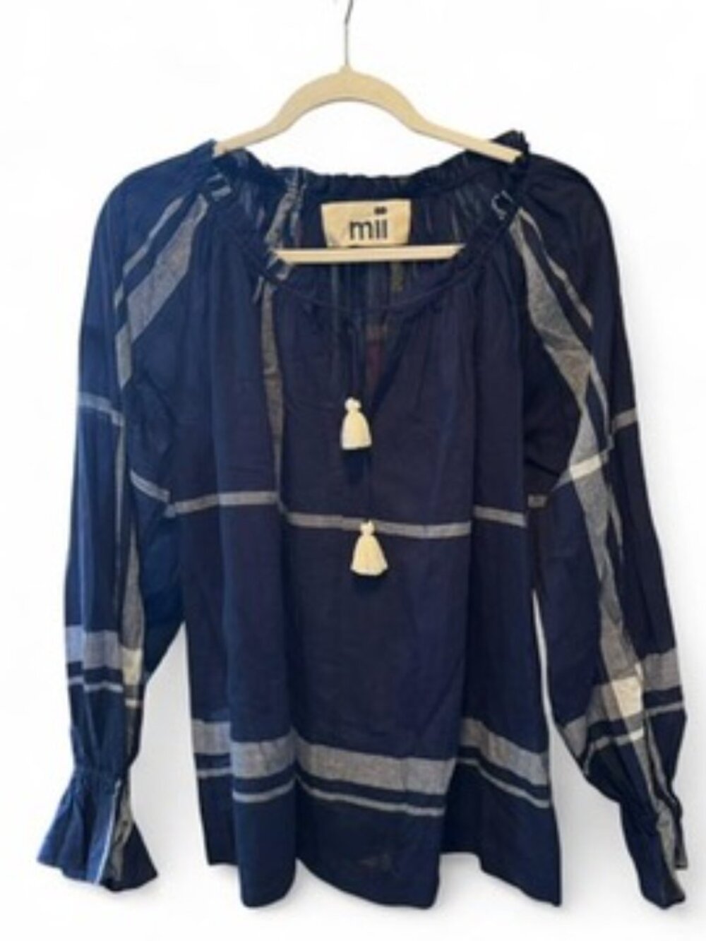 wtMii Collection Navy Blue Plaid Blouse